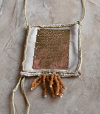 Image 2 of Evening Shadows Darken Deep brass, linen, waxed cotton, myrrh beads, silver necklace