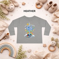 Image 3 of Faith Cross Toddler Long Sleeve Tee — Rainbow & Clouds Religious Kids Shirt