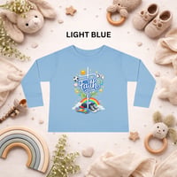Image 5 of Faith Cross Toddler Long Sleeve Tee — Rainbow & Clouds Religious Kids Shirt