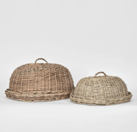 Image 1 of Oval Rattan Food Cloche and Tray 