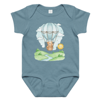 Image 1 of Unisex Baby jersey bodysuit (Bear in a hot air balloon)