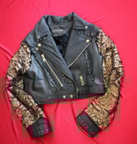 Image 4 of Leather jacket with studs and gold fake fur