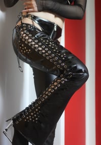 Image 4 of Sample Fauxleather lace up pants with flames (Size S-M)