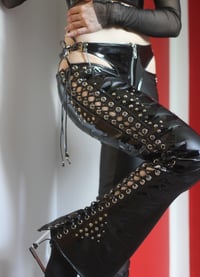 Image 5 of Sample Fauxleather lace up pants with flames (Size S-M)
