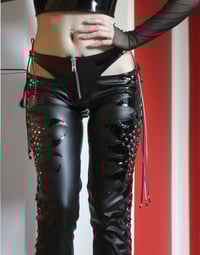 Image 2 of Sample Fauxleather lace up pants with flames (Size S-M)