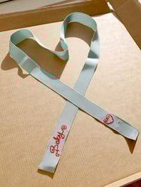 Image 1 of 'Baby' Unique One-Of-A-Kind Silk Petersham Hand Embroidered Hair Ribbon