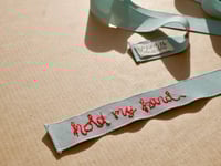 Image 2 of 'Hold My Hand' Unique One-Of-A-Kind Silk Petersham Hand Embroidered Hair Ribbon