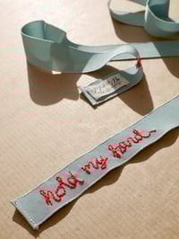 Image 4 of 'Hold My Hand' Unique One-Of-A-Kind Silk Petersham Hand Embroidered Hair Ribbon