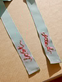 Image 1 of 'Lost and Found'  Unique One-Of-A-Kind Silk Petersham Hand Embroidered Hair Ribbon