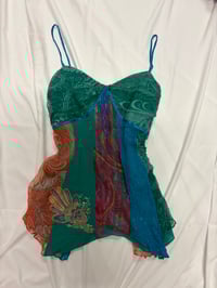 Image 1 of 00s rare Monsoon silk fairy cami with embroidery and gold detailing and sequin straps 