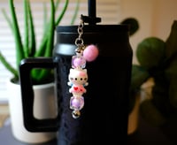 Image 2 of Handmade Hello Kitty Inspired Straw Charm, tumbler, Stanley, gift, decorate, pink, beads, decorate