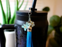 Image 1 of Handmade Blue Tassel Straw Charm, tumbler, bottle, Stanley, gift, bear, gift, decorate