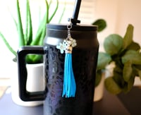 Image 2 of Handmade Blue Tassel Straw Charm, tumbler, bottle, Stanley, gift, bear, gift, decorate