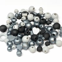 Image 2 of 100PC. RELIC MIX hand dyed/painted wooden bead lots mixed size, shape and colors 