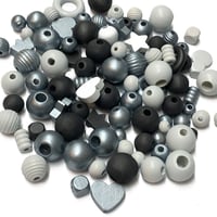 Image 1 of 100PC. RELIC MIX hand dyed/painted wooden bead lots mixed size, shape and colors 