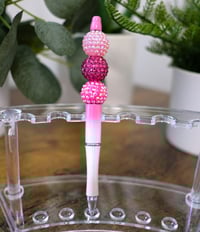 Image 1 of Beautiful Handmade Pink Ombre Beaded Pen, writing, journaling, black ink, beads, sparkle, desk