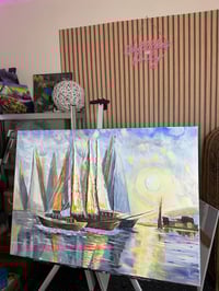 Image 1 of Golden Silence at Sea . Original artwork acrylic & texture paste on canvas