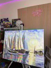 Image 2 of Golden Silence at Sea . Original artwork acrylic & texture paste on canvas