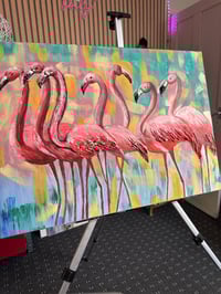 Flamingo Rhythm.  Original arwork acrylic & texture paste on canvas 
