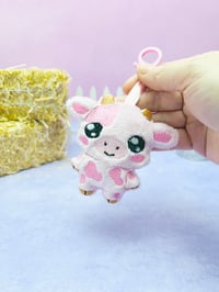 Image 1 of Pink Chibi Cow Cute Bag Charm Plushie