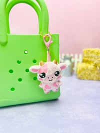 Image 2 of Pink Chibi Cow Cute Bag Charm Plushie