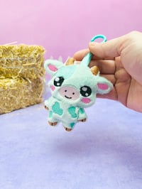 Image 1 of Mint Chibi Cow Cute Bag Charm Plushie