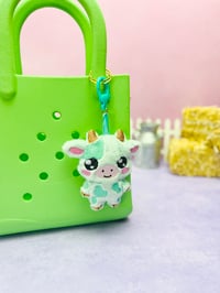 Image 2 of Mint Chibi Cow Cute Bag Charm Plushie