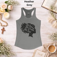 Image 4 of "She Believed She Could So She Did" Linocut Racerback Tank — Women's Motivational Tank Top