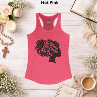 Image 9 of "She Believed She Could So She Did" Linocut Racerback Tank — Women's Motivational Tank Top