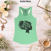 Image 6 of "She Believed She Could So She Did" Linocut Racerback Tank — Women's Motivational Tank Top
