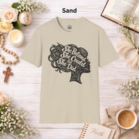 Image 4 of "She Believed She Could So She Did" T-Shirt — Inspirational Linocut Design
