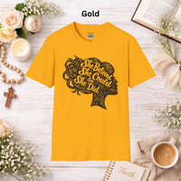 Image 6 of "She Believed She Could So She Did" T-Shirt — Inspirational Linocut Design