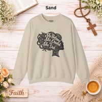 Image 4 of "She Believed She Could So She Did" Linocut Crewneck— Inspirational Women's Graphic Sweatshirt