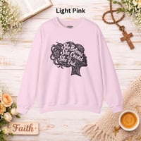 Image 14 of "She Believed She Could So She Did" Linocut Crewneck— Inspirational Women's Graphic Sweatshirt
