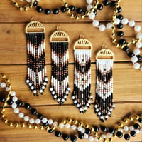 Image 1 of Black, White, and Gold Beaded Fringe Earrings