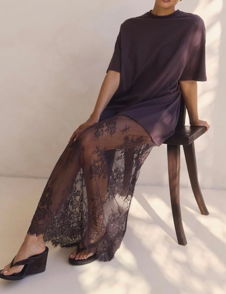 Image of Lace Tshirt Maxi (brown)