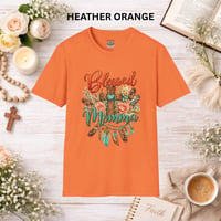 Image 4 of Blessed Momma T-Shirt – Floral Cross & Feathers Christian Mama Tee