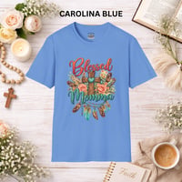 Image 5 of Blessed Momma T-Shirt – Floral Cross & Feathers Christian Mama Tee