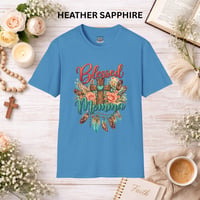Image 7 of Blessed Momma T-Shirt – Floral Cross & Feathers Christian Mama Tee