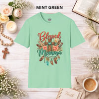 Image 9 of Blessed Momma T-Shirt – Floral Cross & Feathers Christian Mama Tee
