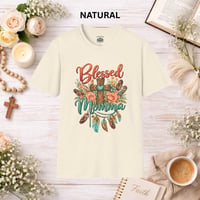 Image 10 of Blessed Momma T-Shirt – Floral Cross & Feathers Christian Mama Tee
