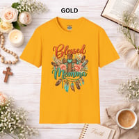 Image 11 of Blessed Momma T-Shirt – Floral Cross & Feathers Christian Mama Tee