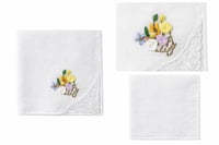 Image 2 of Blossom Basket – Floral Embroidered Handkerchief with Lace – 11"x11" Soft Cotton