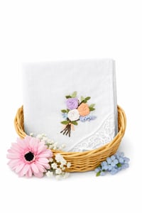 Image 1 of Blossom bouquet – Floral Embroidered Handkerchief with Lace-Soft Cotton (11" x 11")
