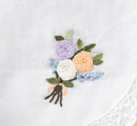 Image 2 of Blossom bouquet – Floral Embroidered Handkerchief with Lace-Soft Cotton (11" x 11")