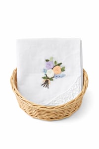 Image 3 of Blossom bouquet – Floral Embroidered Handkerchief with Lace-Soft Cotton (11" x 11")