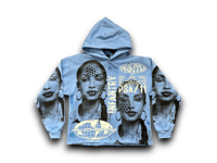 Image 1 of Sade Adu custom upcycled reworked Screen Print baby blue hoodie 