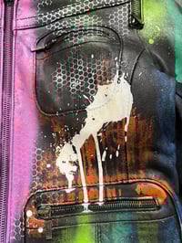 Image 3 of 100% Leather Custom Painted Upcycled Reworked Woman's Biker Jacket