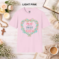 Image 4 of Faith Heart T-Shirt — "Pray, Trust, Watch" Floral Christian Tee