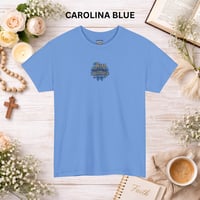 Image 3 of Joy Comes In The Morning Tee — Small Chest Bloom Graphic